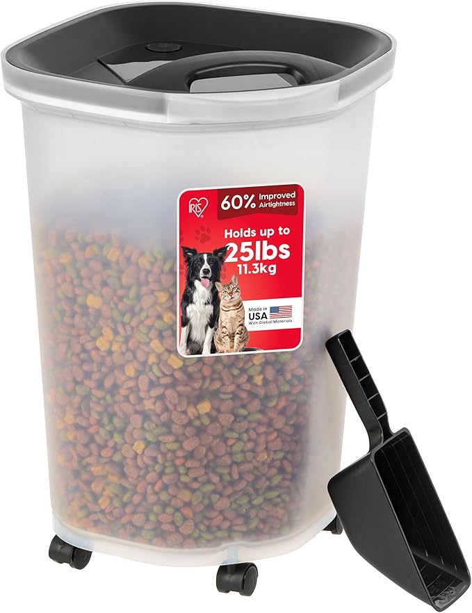 IRIS USA Pet Food Storage Container 25 lbs, Premium 60% Improved Airtight Seal by IRISUSA