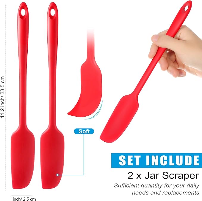 Patelai 2 Pieces Silicone Jar Spatula Long Handle Non-stick Rubber Scraper Heat - Image 2