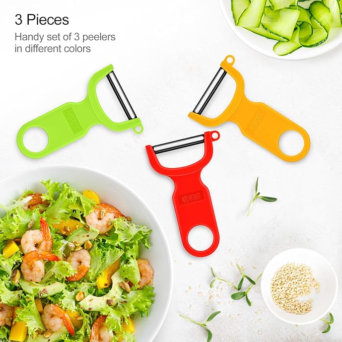 Original Vegetable Fruit Peeler Carbon Steel Blade 3 Pack Red/Green/Yellow… - Image 2