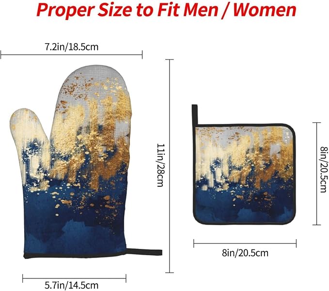 Blue and Gold Watercolor Abstract Oven Mitts and Pot Holder Sets of 3, Non-Slip - Image 9