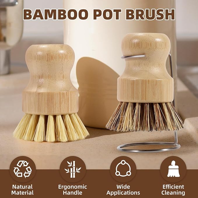 SAMEBUTECO 6-Piece Bamboo Dish Brush Set - Image 2