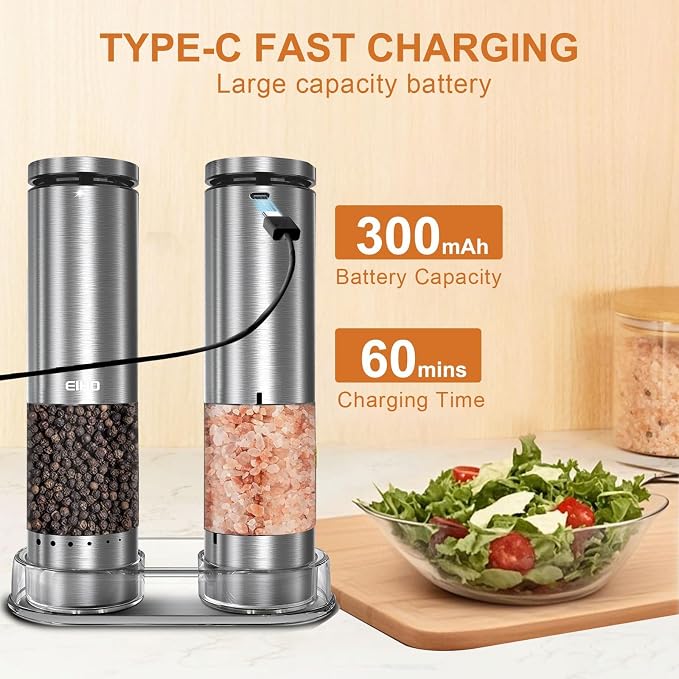 Electric Salt and Pepper Grinder Set Rechargeable, Automatic Salt and Pepper - Image 6
