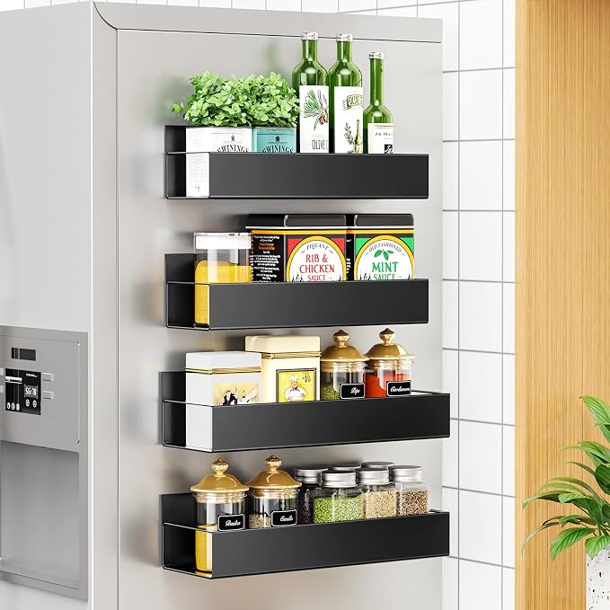 Vetacsion 4 Pack Moveable Fridge Magnetic Spice Racks, Metal Black - Image 8