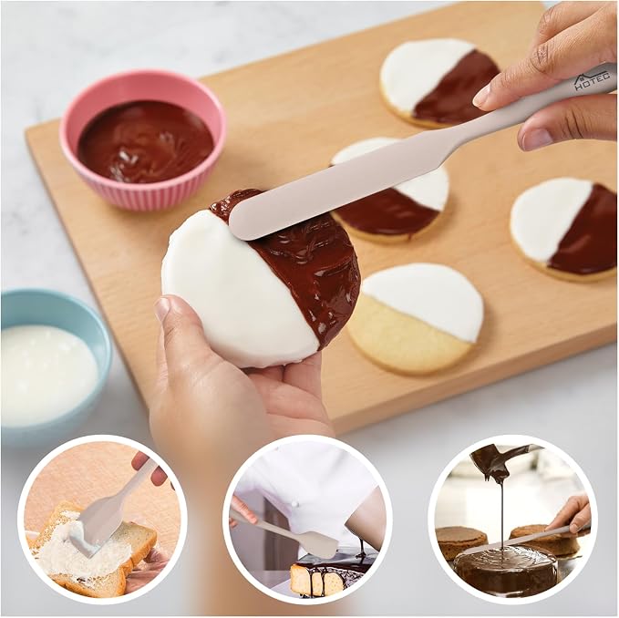 HOTEC 600℉ Heat Resistant BPA-Free Silicone Rubber Spatula Set, Kitchen Cooking - Image 4