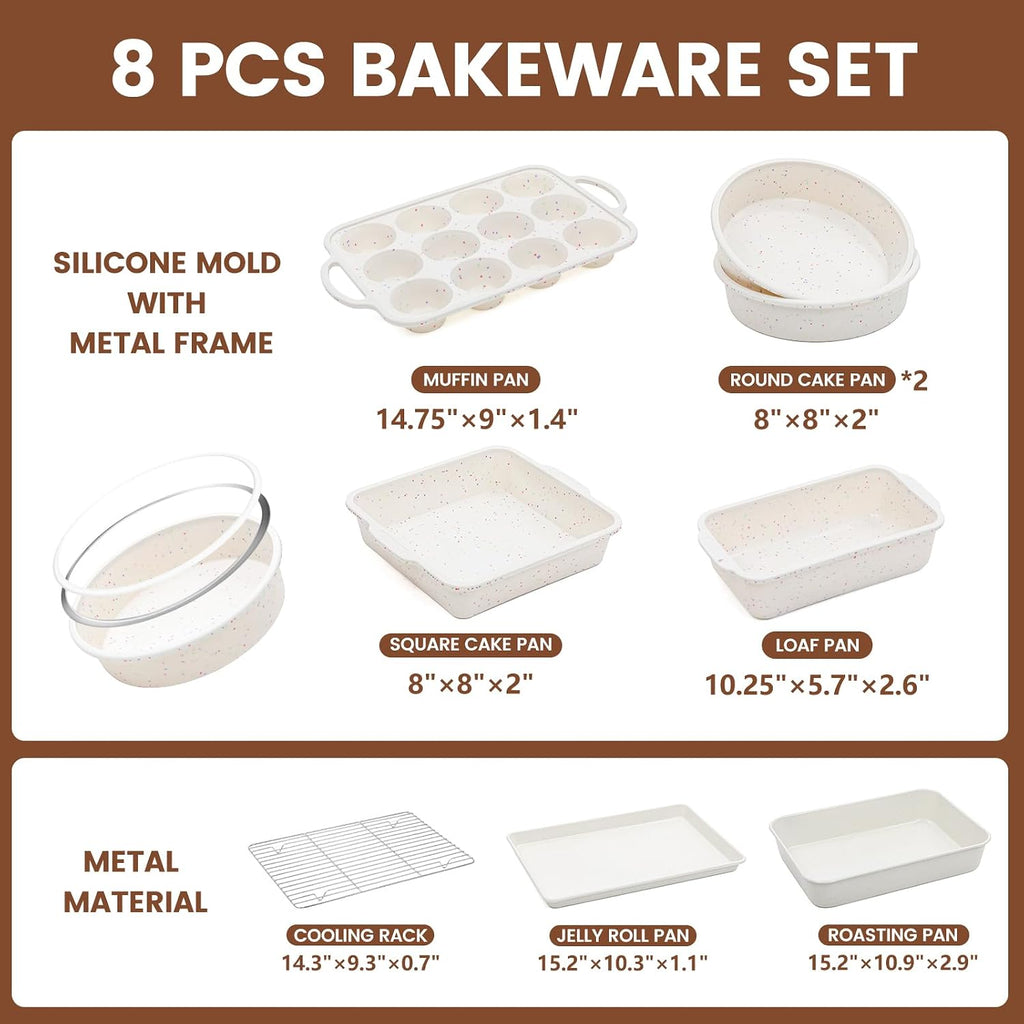 Vinino 8-Piece Baking Pans Set Nonstick, Bakeware Set includes