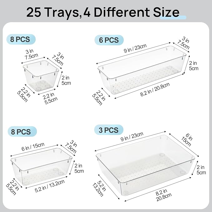 Vtopmart 25 PCS Office Desk Drawer Organizers Set, 4-Size Versatile Plastic - Image 7