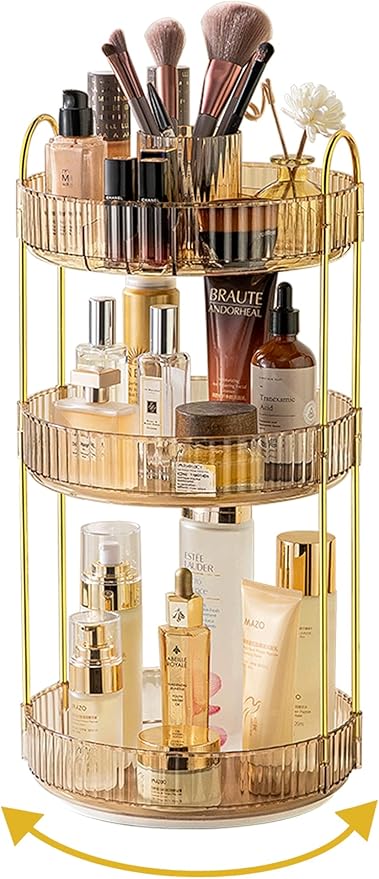 Asayuee 360 Rotating Makeup Organizer, 3 Tier Large Capacity Make Up Organizers by Asayuee