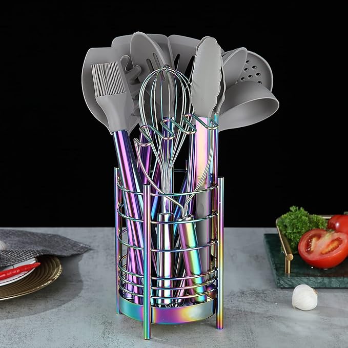Rainbow Kitchen Utensil Holder for Kitchen Counter, Stainless Steel Utensil - Image 4