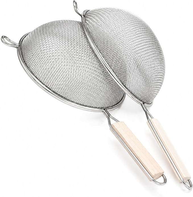 Huji Stainless Steel Fine 8" Double Mesh Food Strainer Colander Sieve Sifter - Image 2