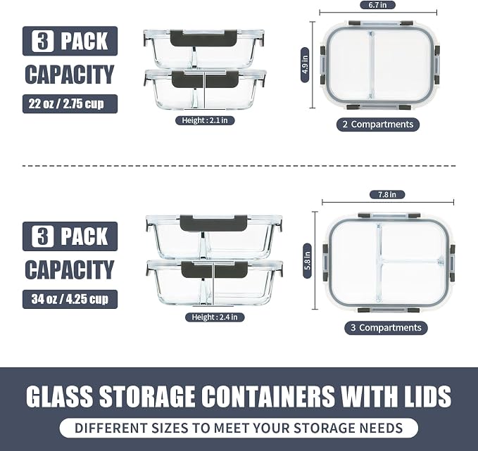 GULFLIN 2 & 3 Compartment Meal Prep Containers - Image 2