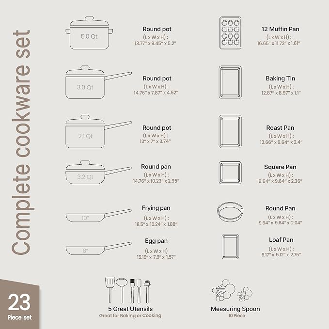 Pots and Pans Set, 23-Piece Non Stick Cookware & Bakeware Sets - Image 2
