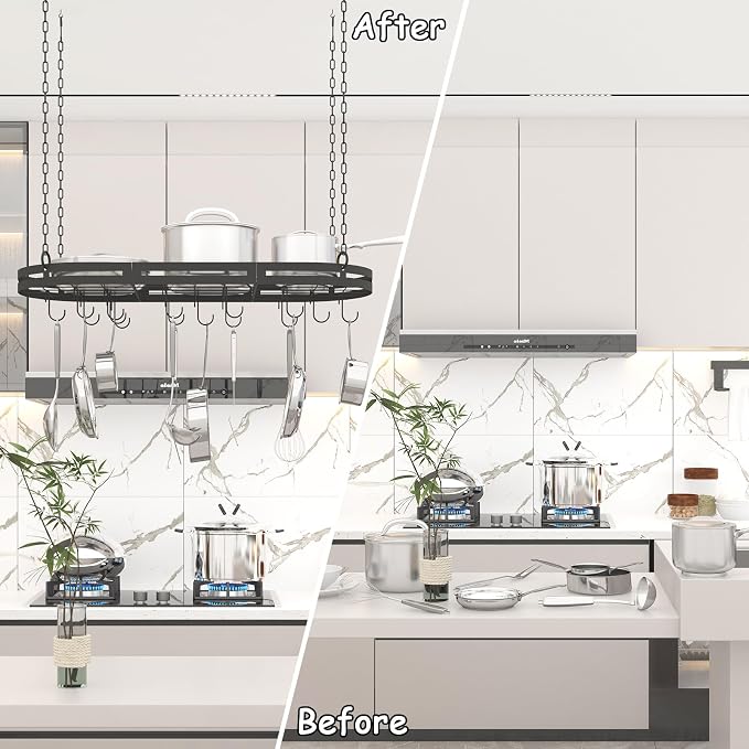 33” Hanging Pot Rack Ceiling Mount, Oval Pots and Pans Hanging Rack, Ceiling - Image 4
