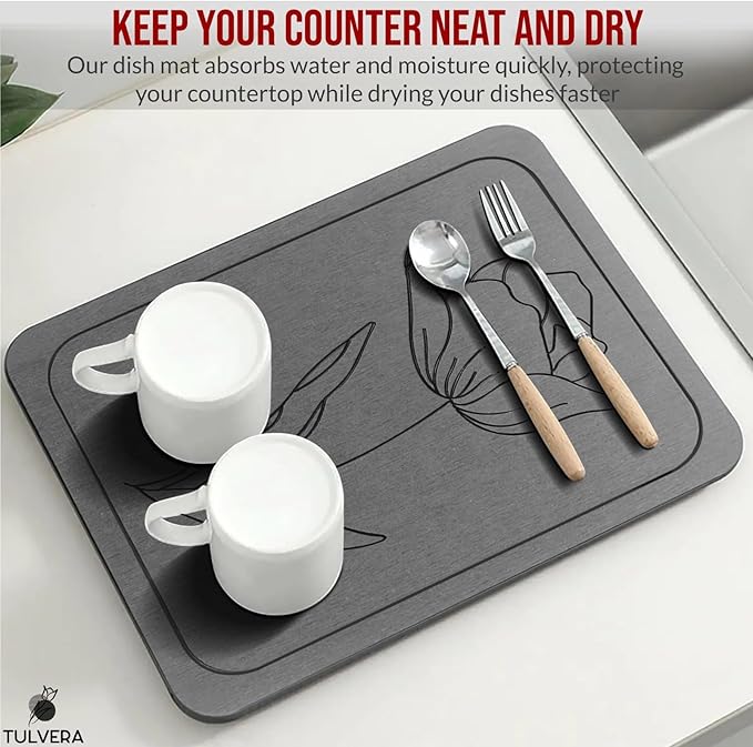Stone Dish Drying Mat for Kitchen Counter – Diatomaceous Earth Drying Mat | - Image 5