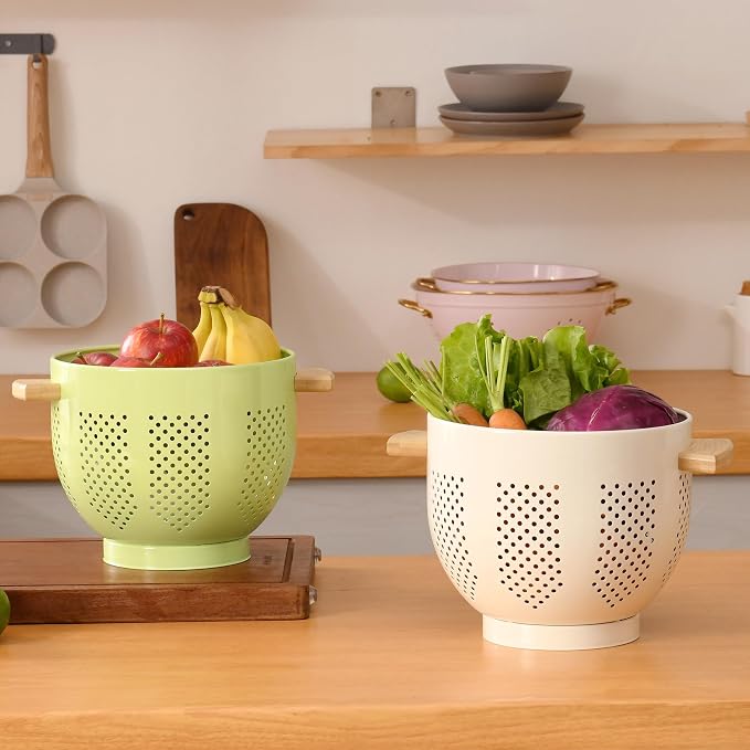 Metal Colander with Wood Handle and Stable Base, 5.5 Quart Powder Coated Steel - Image 7