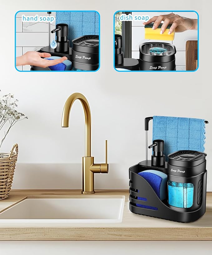 Kitchen Soap Dispenser Set, 4-in-1 Dual Hand and Dish Soap Dispenser - Image 2