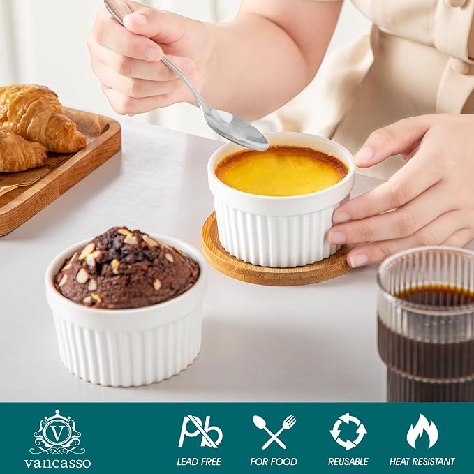 vancasso 6 oz Ramekins with Lid, Porcelain Creme Brulee Souffle Dishes - Image 5