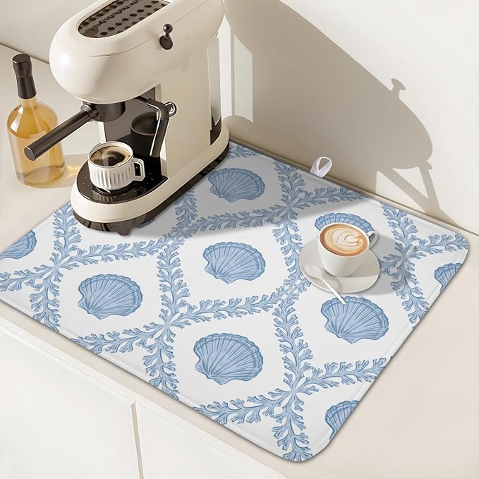 Summer Sea Shell Drying Mat 18x16 Inch, Light Blue Drying Mat - Image 7