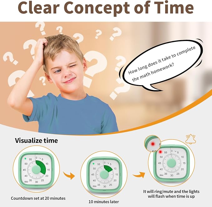 Visual Timer, Pomodoro Timers for Kids Adults, 60-Minute Countdown Desk Timer - Image 4