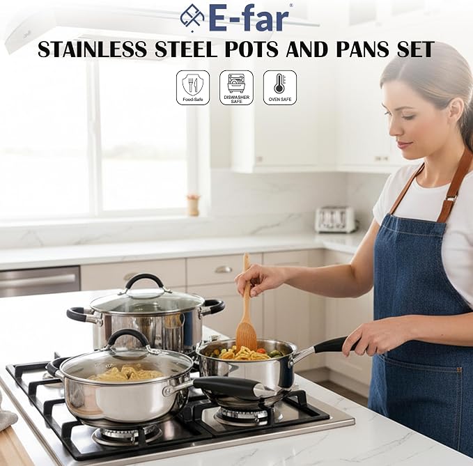 E-far 10-Piece Stainless Steel Cookware Set - Image 7