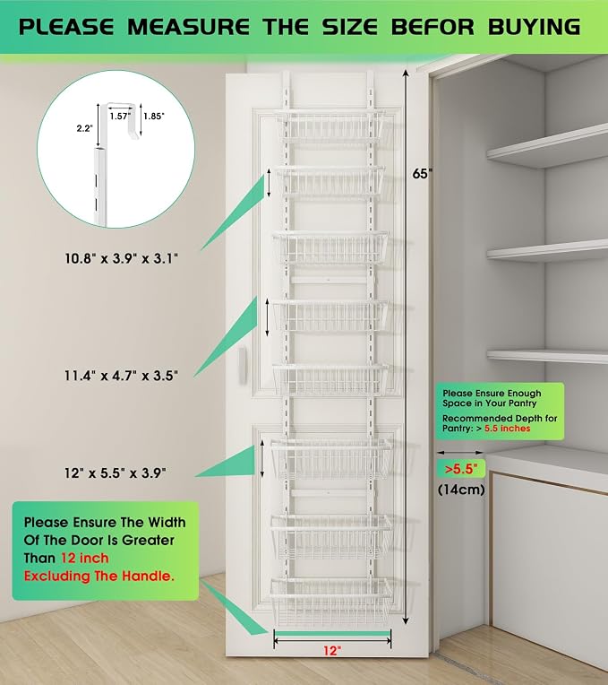 Mefirt White 12 Inch Wide Narrow Over The Door Pantry Organizer, Pantry - Image 2