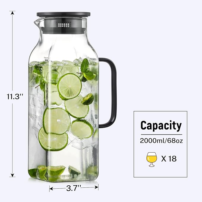 2 Pack 2 Liters/68 oz Square Glass Pitcher - Image 2