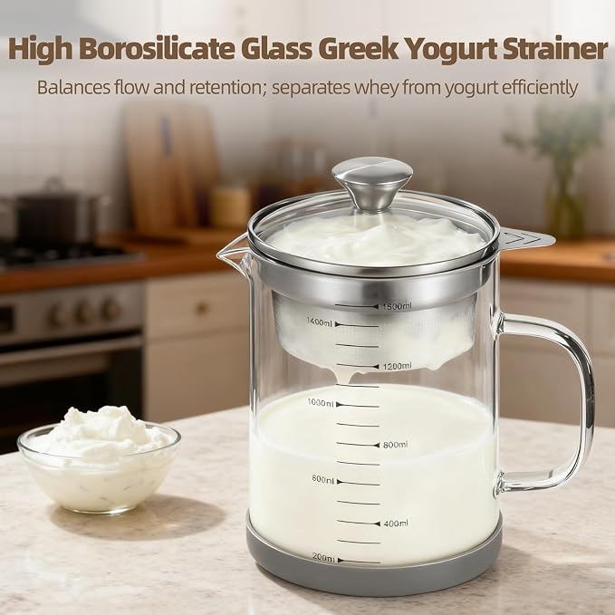 Greek Yogurt Strainer, 50 oz Nut Milk Strainer, Juice Food Strainer, Glass - Image 2