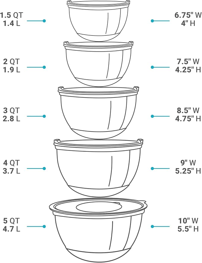 Belwares Mixing Bowls with Lids Set of 5 - Image 3