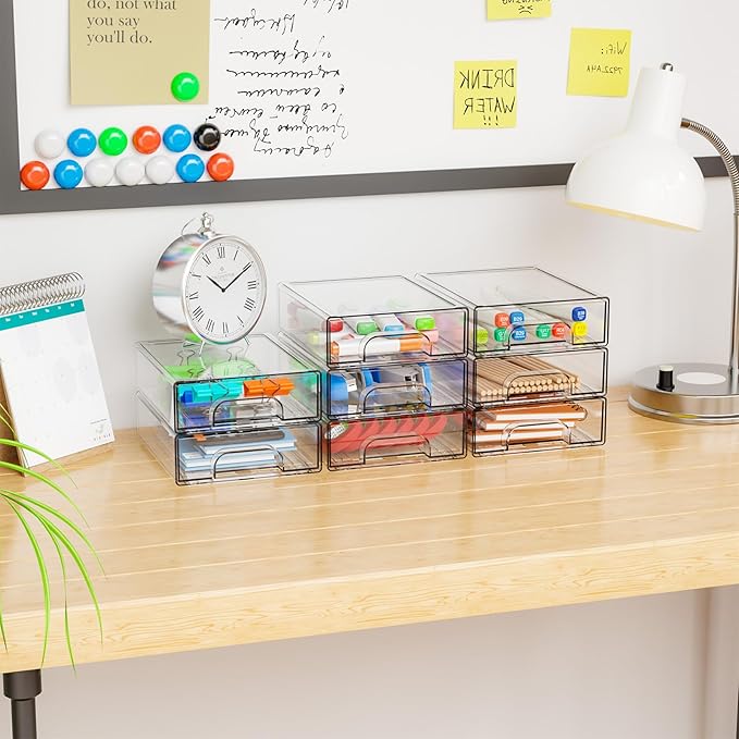 Yieach 2.2'' Tall Small Clear Stackable Storage Drawers, 2 Pack Stacking - Image 8