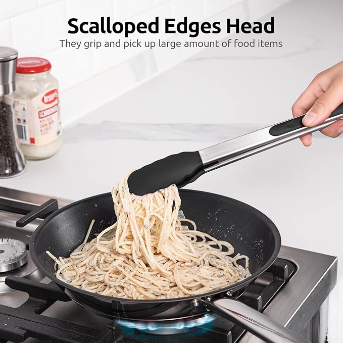 600ºF Heat Resistant Kitchen Tongs: U-Taste 9+12 inch Silicone Cooking Tong Set - Image 4