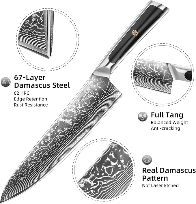 Sunnecko 8 Inch Japanese Damascus Chef Knife - Image 4