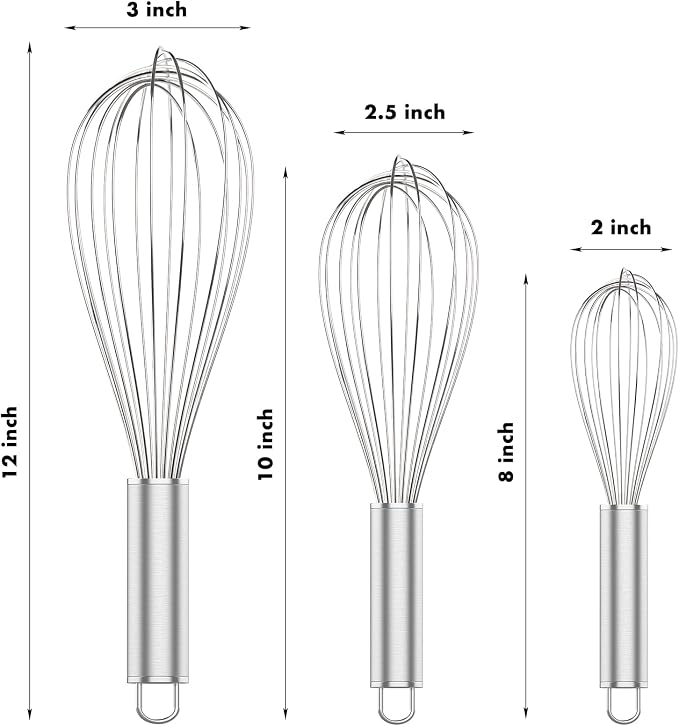 OYV 304 Stainless Steel Whisk Set, Dishwasher Safe Rustproof Metal Whisk - Image 6