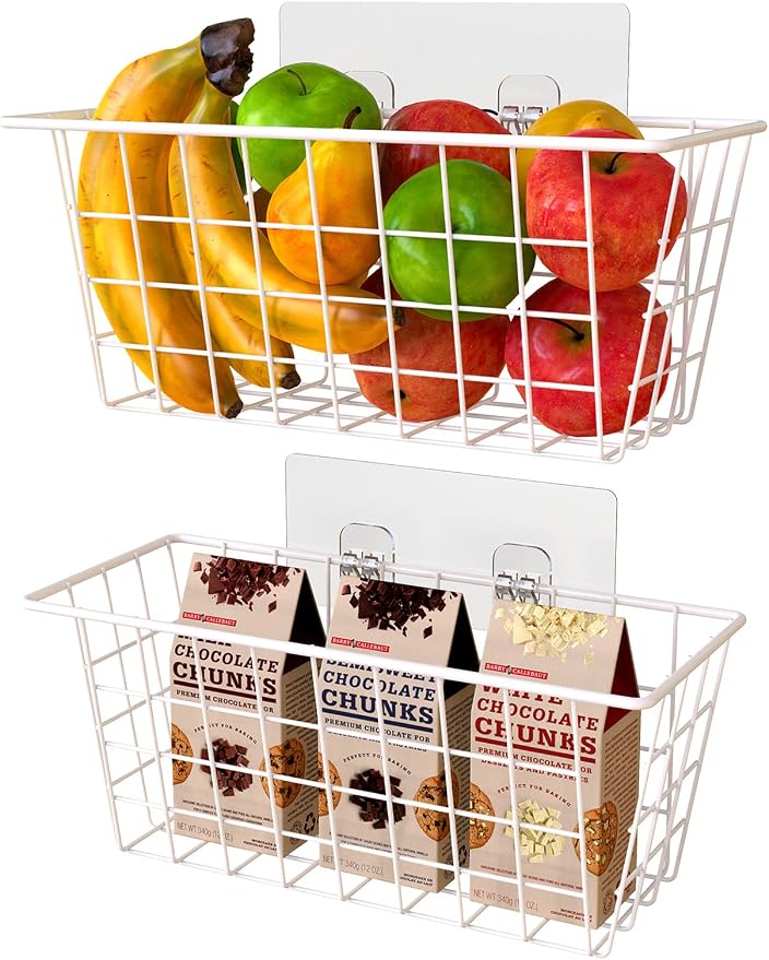 MaraFansie Wall Wire Baskets Bin No Drilling Adhesive Hanging Baskets Wall by MakeStorageMoreFun