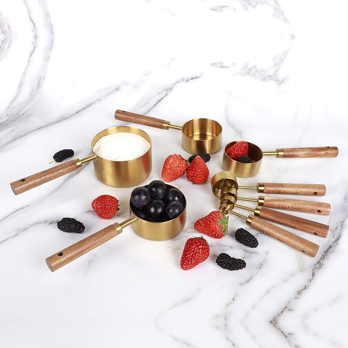Collection 8 Piece Gold Measuring Cups Set and Measuring Spoons - Image 6