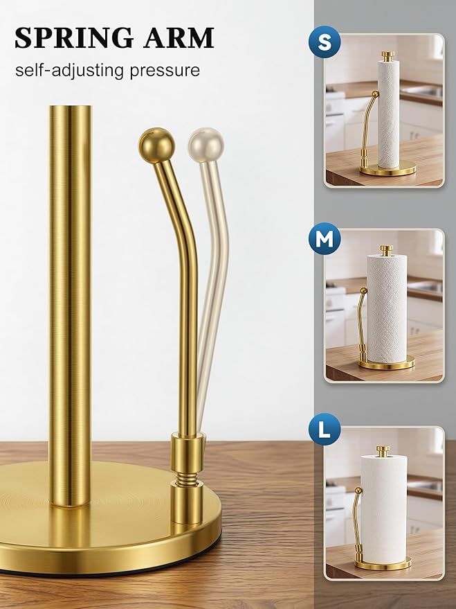 SMARTAKE Paper Towel Holder, Paper Towel Dispenser Standing Weighted Base Non - Image 2