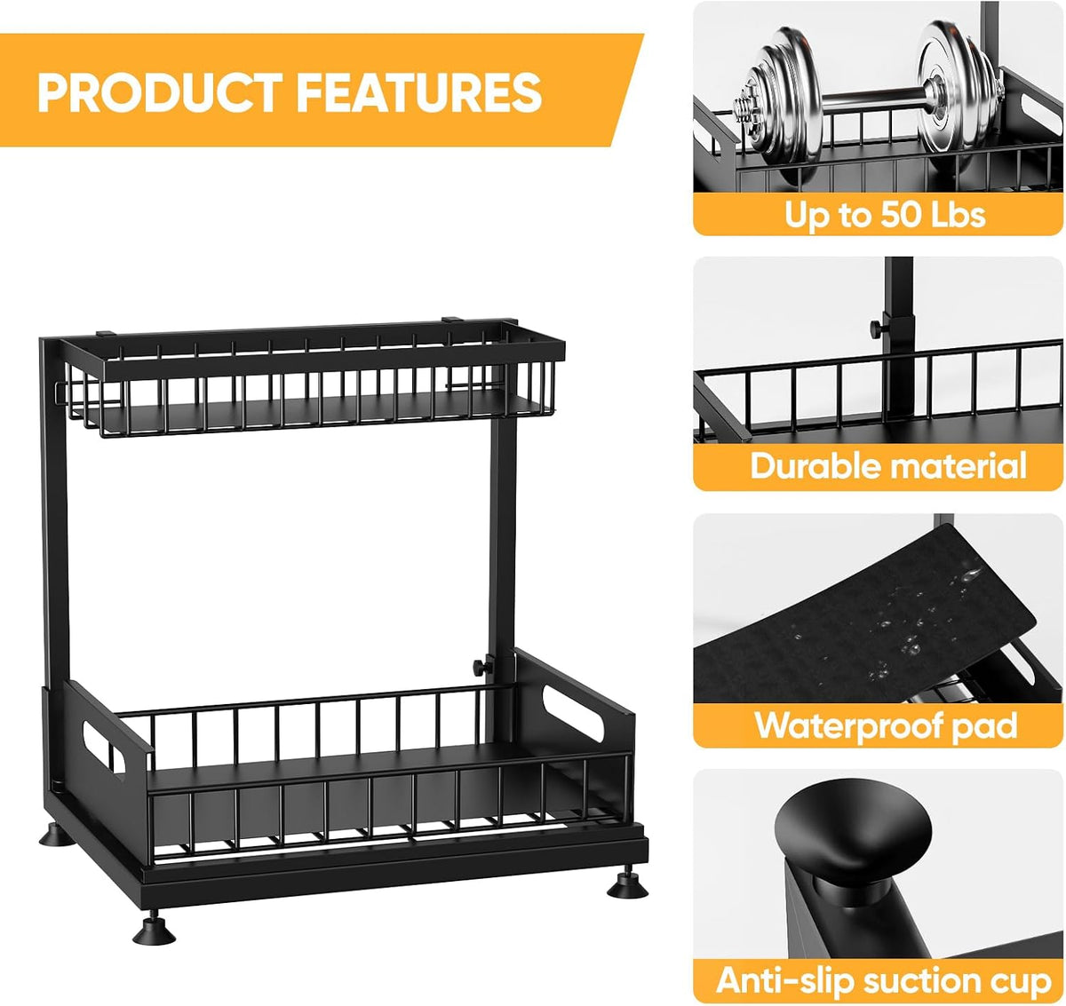 2-Pack L-Shaped Under Sink Organizer, 2-Tier Pull-out Cabinet Rack