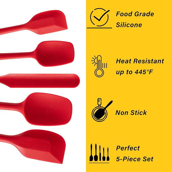 Silicone Spatula Set, 5 Piece Food Grade Rubber Spatulas - Image 3