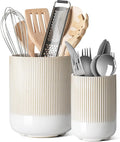 LE TAUCI Utensil Holder for Kitchen Counter, 7.3"+5.4" Fluted Ceramic Utensil by LETAUCI