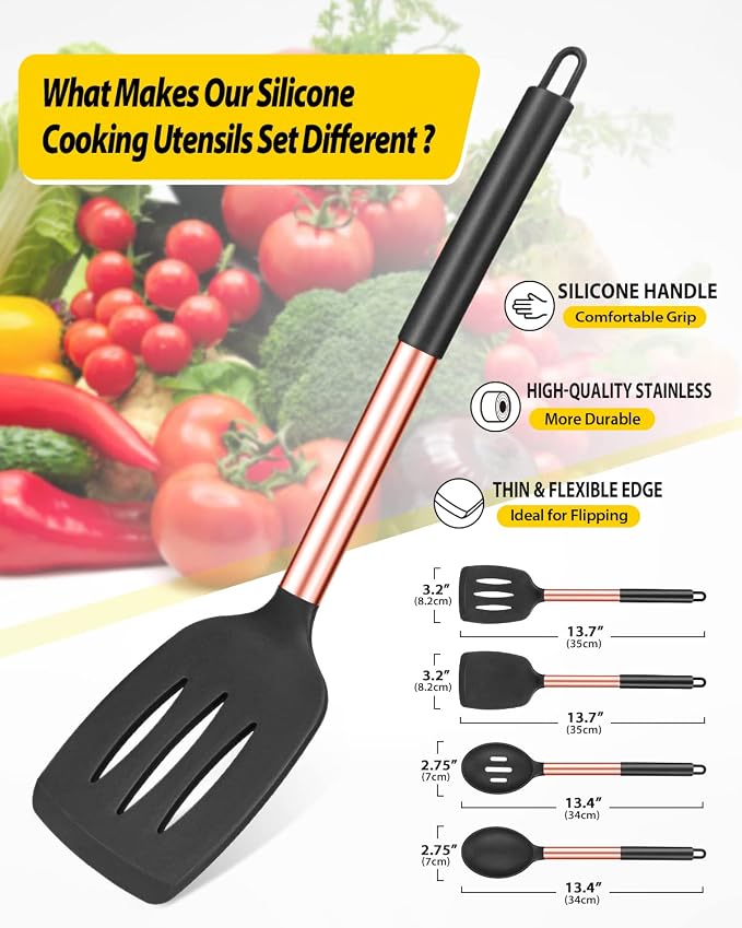 Pack of 4 Silicone Cooking Utensils Set, Non Stick Large Solid Spatulas - Image 2