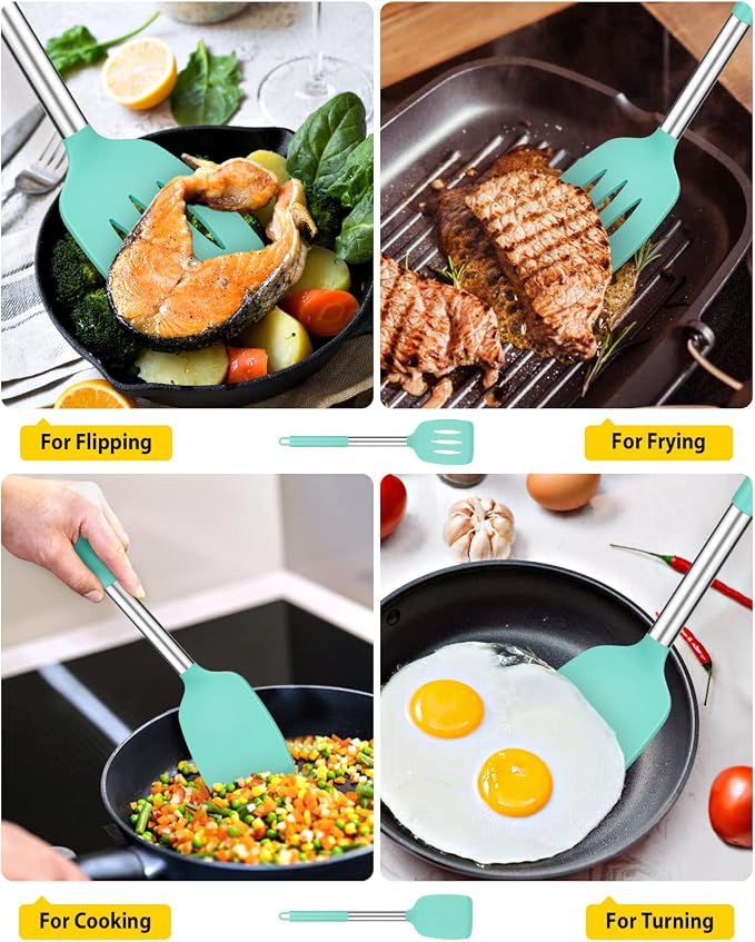 Pack of 2 Silicone Solid Turner, Non Stick Slotted Kitchen Spatulas, High Heat - Image 3