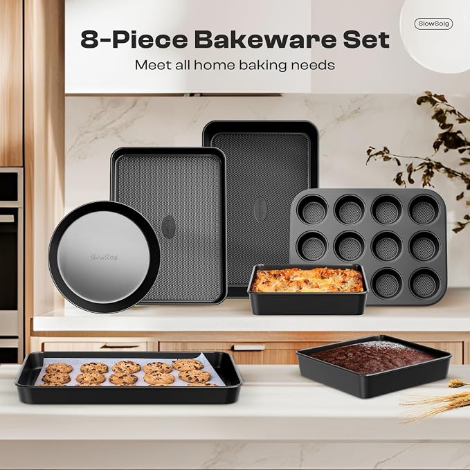 Nonstick Baking Pans Set, 8-Piece Stackable Bakeware Sets, Non-Toxic Oven Pan - Image 3