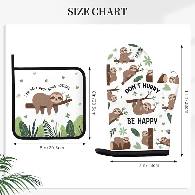 Sloth Gifts for Women, Funny Sloth Oven Mitt & Pot Holder Set, Heat Resistant - Image 2