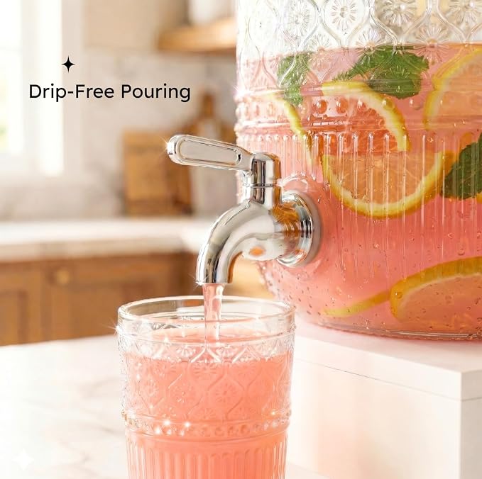 Godinger Drink Dispenser 2 Gallon, Large Glass Water Dispenser - Image 5
