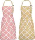 2 Pieces Aprons for Women with Pockets, Cotton Linen Waterproof Kitchen Cooking by Riqiaqia