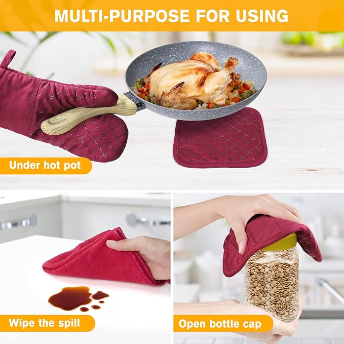 6 Pcs Oven Mitts and Pot Holders, 500℉ Heat Resistant Oven Mitts - Image 5