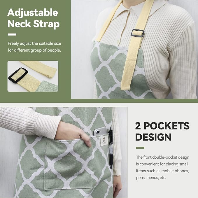 NLUS 2 Pack Kitchen Cooking Aprons, Adjustable Bib Waterproof Chef Apron - Image 4