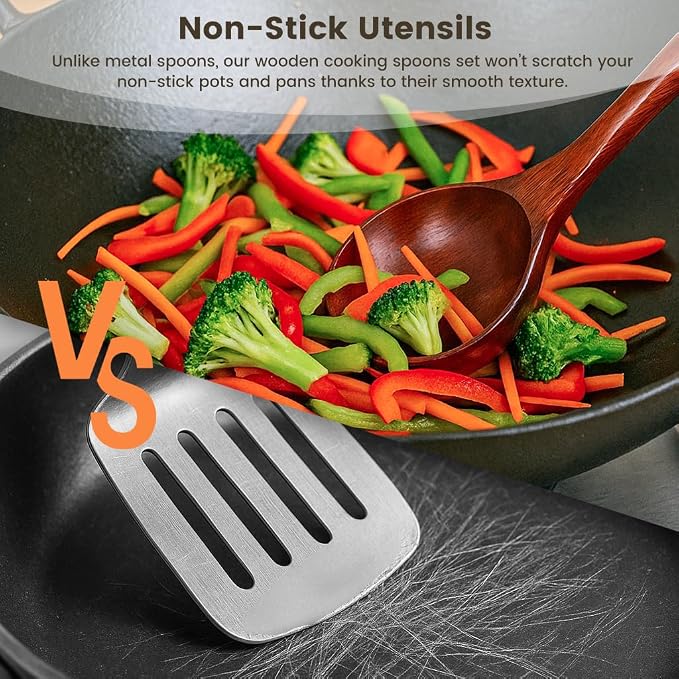 HANSGO Wooden Ladle for Soup, 3 Size Wooden Spoons for Deep Pot & Bowl - Image 6