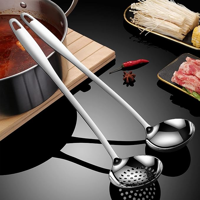 Soup Spoon Stainless Steel Heavy Duty Big Soup Ladle Colander Serving Spoon - Image 6