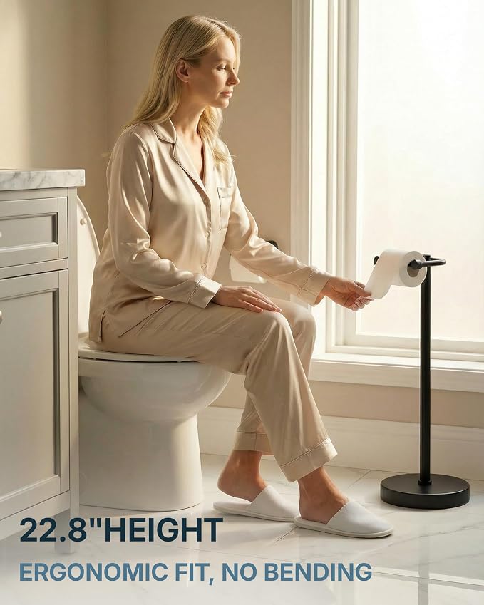 RARXTR Toilet Paper Holder Stand, Modern Bathroom Free Standing Toilet Paper - Image 5