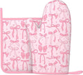Pink Cute Ribbon Bow Silicone Oven Mitts Pan Mats Set of 2, Heat Resistant by Cayiibe
