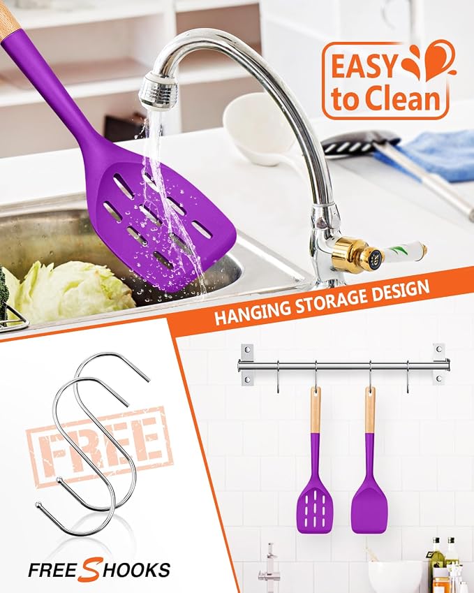 Pack of 2 Silicone Spatula, Non Stick Cooking Utensil Set, Wooden Handle - Image 4